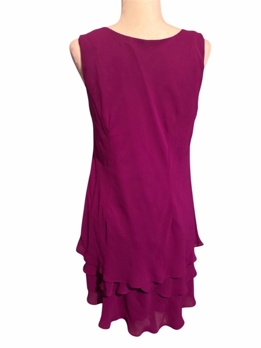 SLNY Fuchsia Beaded Neck Sleeveless High-Low Dress - Picture 5 of 6